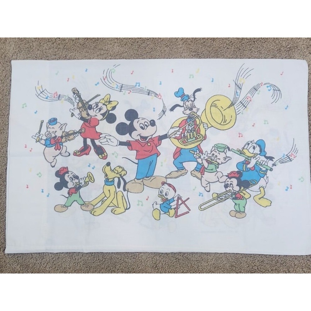Vintage Walt Disney Productions Mickey Mouse Friends Band Pillowcase White